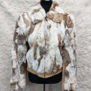 Vintage Anna Klein Women's Genuine Rabbit Fur with leather trim Jacket Size S/M